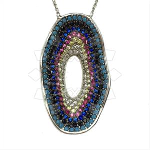 925 Sterling Silver Colorful Rainbow  Pendant Necklace