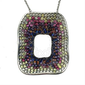 925 Sterling Silver Colorful Rainbow  Pendant Necklace