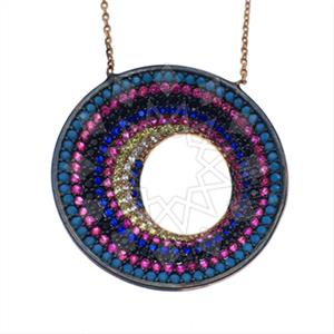 925 Sterling Silver Colorful Rainbow  Pendant Necklace