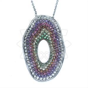 925 Sterling Silver Colorful Rainbow  Pendant Necklace