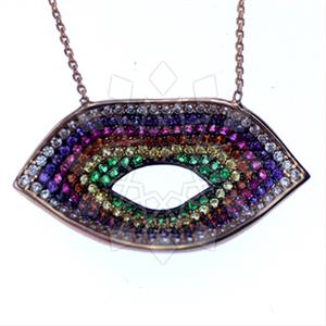 925 Sterling Silver Colorful Rainbow  Pendant Necklace