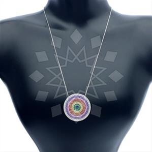 925 Sterling Silver Geometric Design Zirconia Pendant Necklace