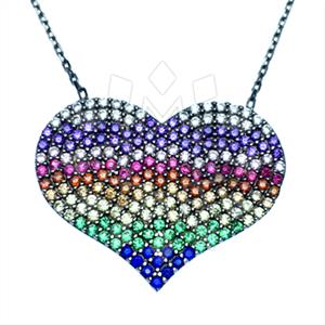 925 Sterling Silver Gem and Crystals Metal and Chain Necklace