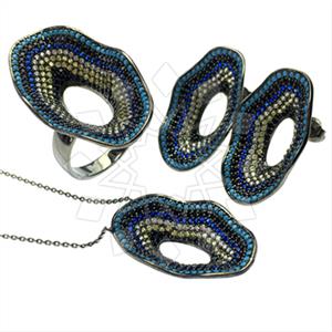 925 Sterling Silver Colorful Rainbow  Ring Earring Necklace Sets