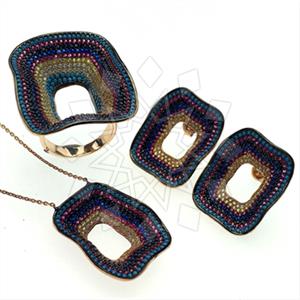 925 Sterling Silver Colorful Rainbow  Ring Earring Necklace Sets