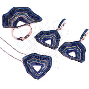 925 Sterling Silver Colorful Rainbow  Ring Earring Necklace Sets