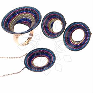 925 Sterling Silver Colorful Rainbow  Ring Earring Necklace Sets