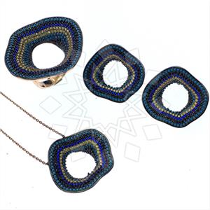 925 Sterling Silver Colorful Rainbow  Ring Earring Necklace Sets