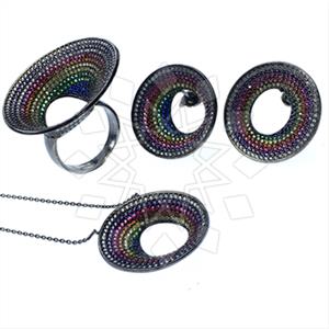 925 Sterling Silver Colorful Rainbow  Ring Earring Necklace Sets