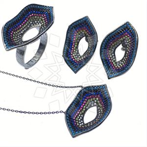925 Sterling Silver Colorful Rainbow  Ring Earring Necklace Sets