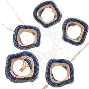 925 Sterling Silver Colorful Rainbow  Ring Earring Pendant Bracelet Sets