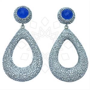 925 Sterling Silver Gem and Crystals Dangle Earrings