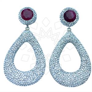 925 Sterling Silver Gem and Crystals Dangle Earrings