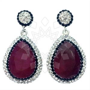 925 Sterling Silver Gem and Crystals Single Drop Earrings