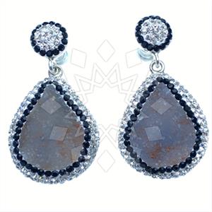925 Sterling Silver Gem and Crystals Single Drop Earrings