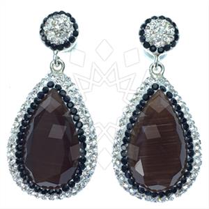 925 Sterling Silver Gem and Crystals Single Drop Earrings