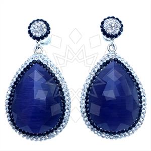 925 Sterling Silver Gem and Crystals Single Drop Earrings