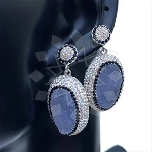 925 Sterling Silver Gem and Crystals Single Drop Earrings