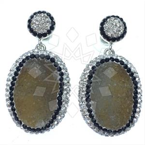 925 Sterling Silver Gem and Crystals Single Drop Earrings