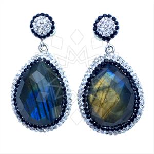 925 Sterling Silver Gem and Crystals Single Drop Earrings