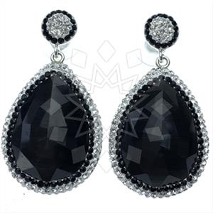 925 Sterling Silver Gem and Crystals Single Drop Earrings