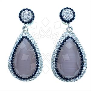 925 Sterling Silver Gem and Crystals Single Drop Earrings