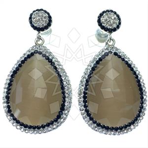 925 Sterling Silver Gem and Crystals Single Drop Earrings