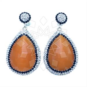 925 Sterling Silver Gem and Crystals Single Drop Earrings