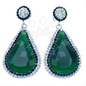 925 Sterling Silver Gem and Crystals Single Drop Earrings