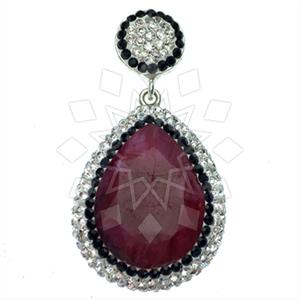 925 Sterling Silver Gem and Crystals Single Drop Gem Pendant