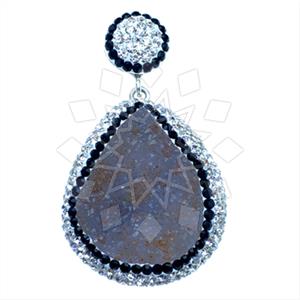 925 Sterling Silver Gem and Crystals Single Drop Gem Pendant