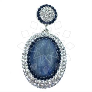 925 Sterling Silver Gem and Crystals Single Drop Gem Pendant