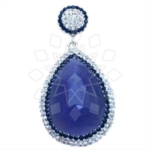 925 Sterling Silver Gem and Crystals Single Drop Gem Pendant