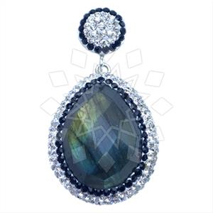 925 Sterling Silver Gem and Crystals Single Drop Gem Pendant