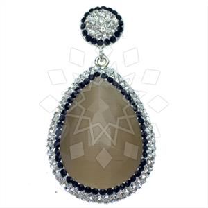 925 Sterling Silver Gem and Crystals Single Drop Gem Pendant