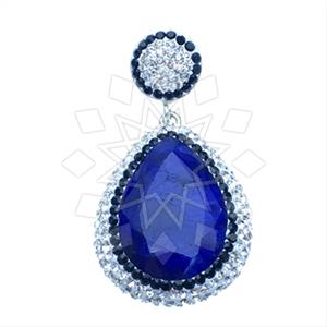 925 Sterling Silver Gem and Crystals Single Drop Gem Pendant