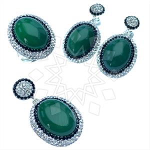 925 Sterling Silver Gem and Crystals Ring Earring Pendant Sets