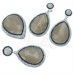 925 Sterling Silver Gem and Crystals Ring Earring Pendant Sets