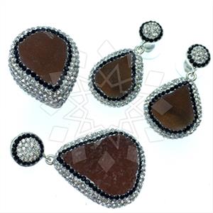 925 Sterling Silver Gem and Crystals Ring Earring Pendant Sets