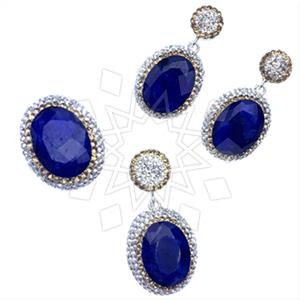 925 Sterling Silver Gem and Crystals Ring Earring Pendant Sets