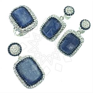 925 Sterling Silver Gem and Crystals Ring Earring Pendant Sets