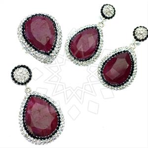 925 Sterling Silver Gem and Crystals Ring Earring Pendant Sets