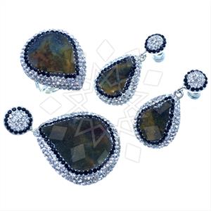 925 Sterling Silver Gem and Crystals Ring Earring Pendant Sets