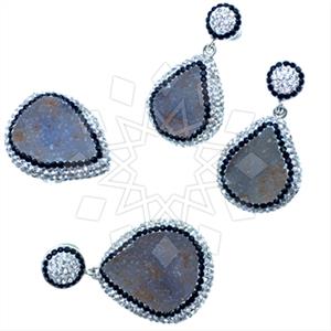 925 Sterling Silver Gem and Crystals Ring Earring Pendant Sets