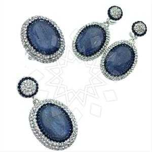 925 Sterling Silver Gem and Crystals Ring Earring Pendant Sets