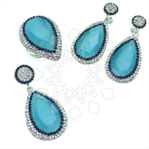 925 Sterling Silver Gem and Crystals Ring Earring Pendant Sets