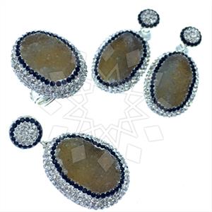 925 Sterling Silver Gem and Crystals Ring Earring Pendant Sets