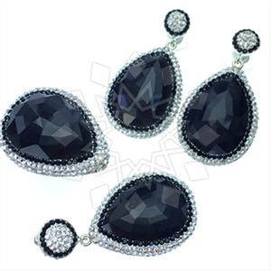 925 Sterling Silver Gem and Crystals Ring Earring Pendant Sets