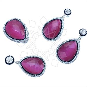 925 Sterling Silver Gem and Crystals Ring Earring Pendant Sets