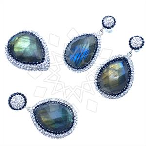 925 Sterling Silver Gem and Crystals Ring Earring Pendant Sets